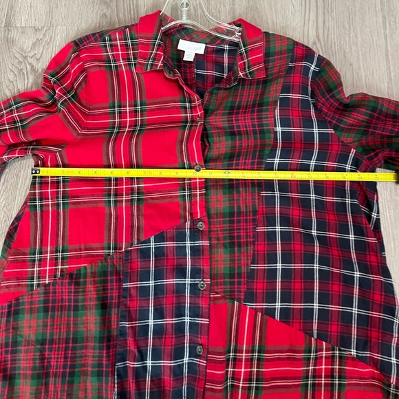 J.Jill into the mix plaid tunic in red multi patchwork flannel medium - Picture 6 of 7